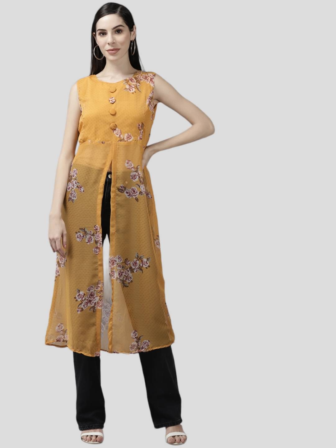 Aarika Women's Georgette Tunic ( Yellow ) Aarika Women's Georgette Tunic ( Yellow )