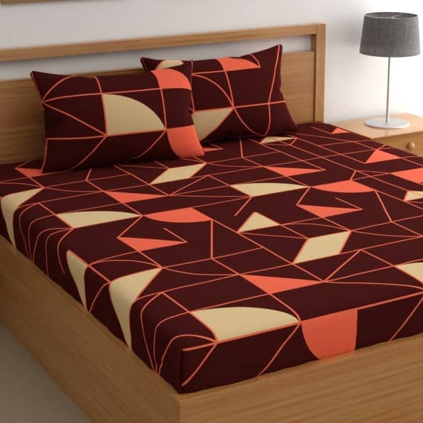 CG HOMES Cotton Abstract 1 Double Bedsheet with 2 Pillow Covers - Brown