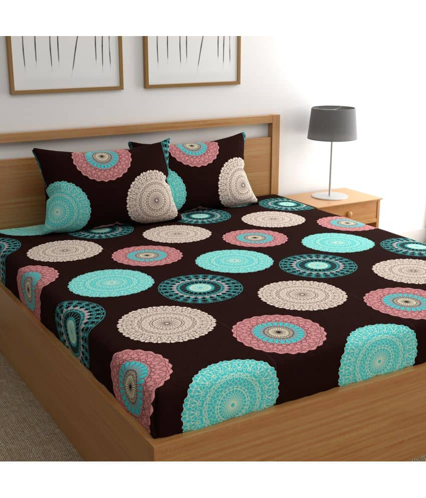 CG HOMES Cotton Abstract Fitted ( Double Bed ) - Brown