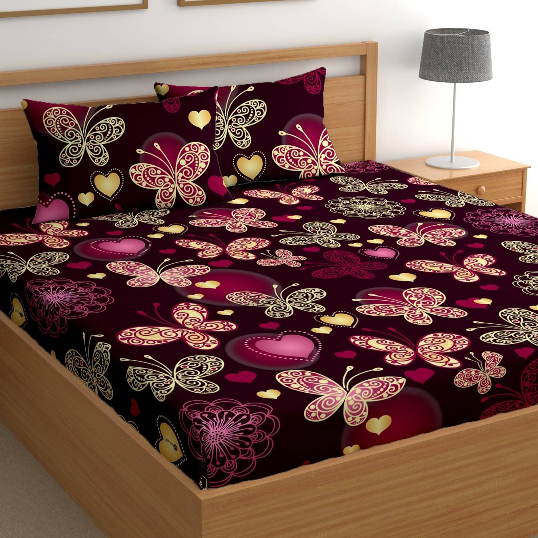     			CG HOMES Cotton Abstract Fitted 1 Bedsheet with 2 Pillow Covers ( Double Bed ) - Pink