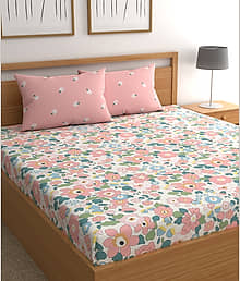 CG HOMES Cotton Floral 1 Double Bedsheet with 2 Pillow Covers - Pink