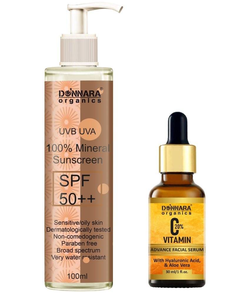     			Donnara Organics 100% Mineral Suncreen Cream UVB & UVA Protection with SPF 50++ 100ml & Vitamin C20% Face Serum 30ml - Combo of 2 Items