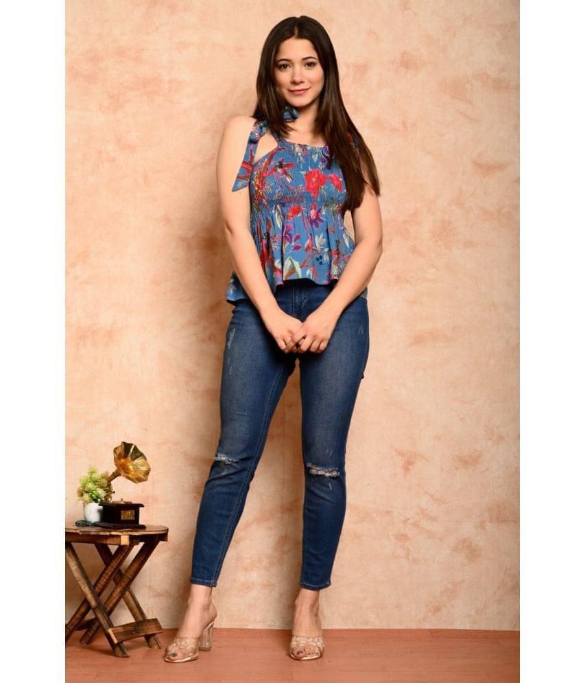 Frionkandy Women's Cotton A-Line Top ( Blue ) Frionkandy Women's Cotton A-Line Top ( Blue )