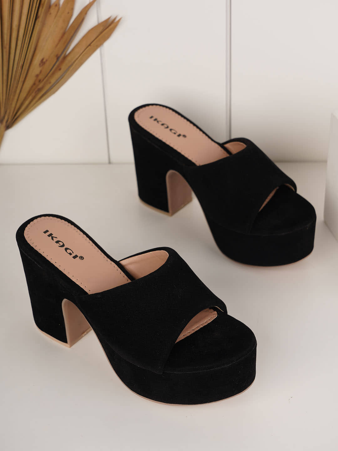 IKAGI Black Women's Slip On Heels - Heels | Buy online on ZillyBuy