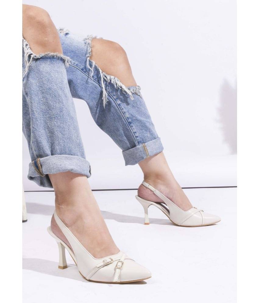 JM Looks Cream Women's Mules Heels JM Looks Cream Women's Mules Heels