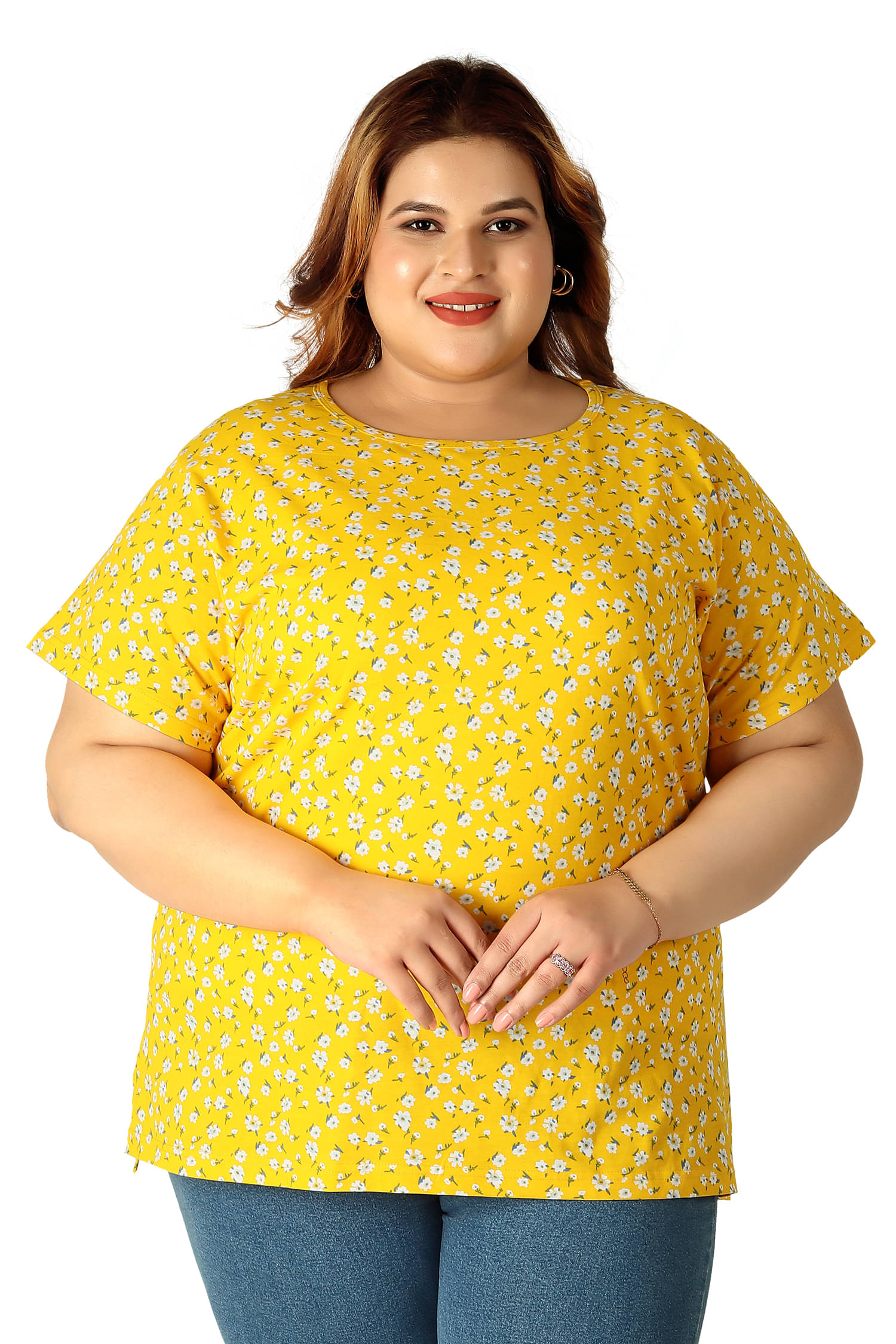     			Neo Garments Women Cotton Printed Regular Fit Round Neck T-Shirt ( Yellow )