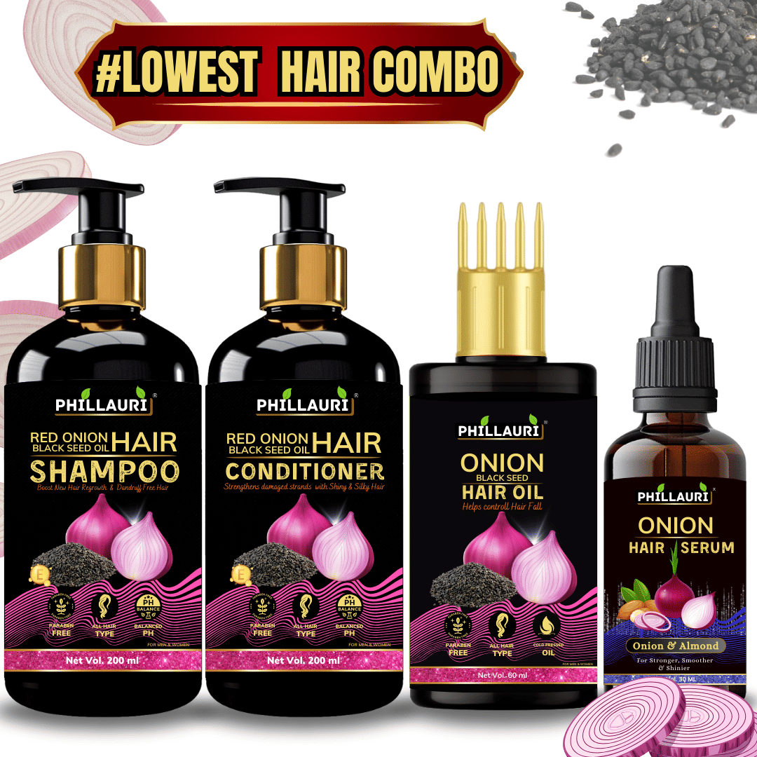Red Onion Black Seed Oil Ultimate Hair Care Kit for Hair Fall Control (Shampoo (200 ML) + Hair Oil (60ML)+ Hair Conditioner (200ML) + (Hair Serum (30ML)
