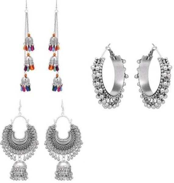     			Samridhi DC Silver Jhumki Earrings ( Pack of 3 )