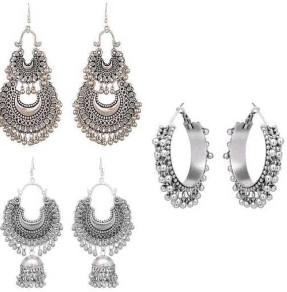 Samridhi DC Silver Jhumki Earrings ( Pack of 3 ) - Earrings | Buy online on ZillyBuy