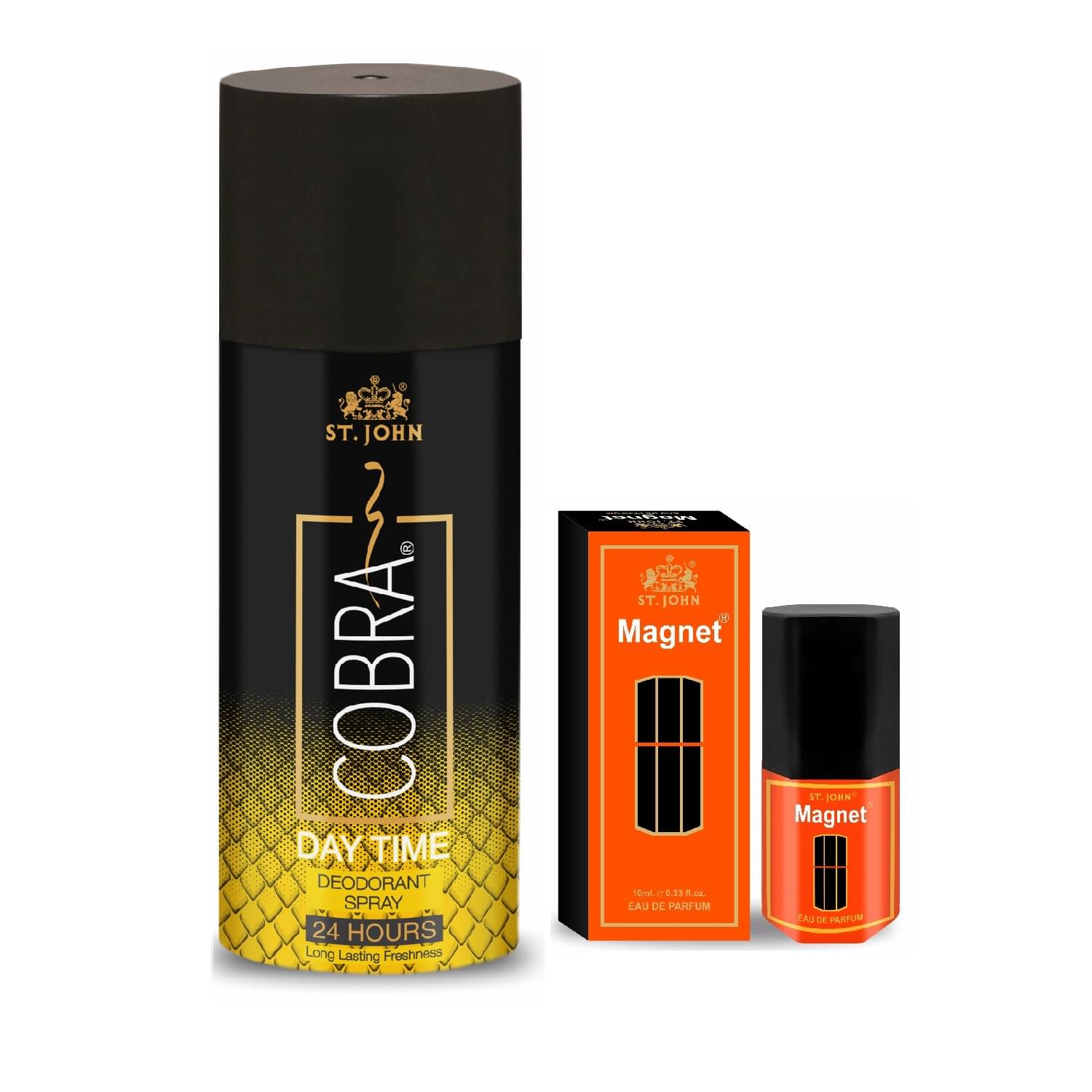 ST.JOHN Cobra Day Time 150ml & Magnet 10ml Deodorant Spray & Perfume for Men (160ml)- Pack of 2 ST.JOHN Cobra Day Time 150ml & Magnet 10ml Deodorant Spray & Perfume for Men (160ml)- Pack of 2