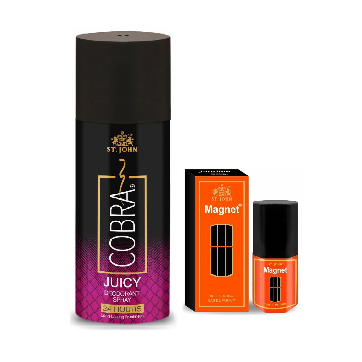 ST.JOHN Cobra Juicy & Magnet Deodorant Spray & Perfume for Men 150ml Each (300ml) - Pack of 2