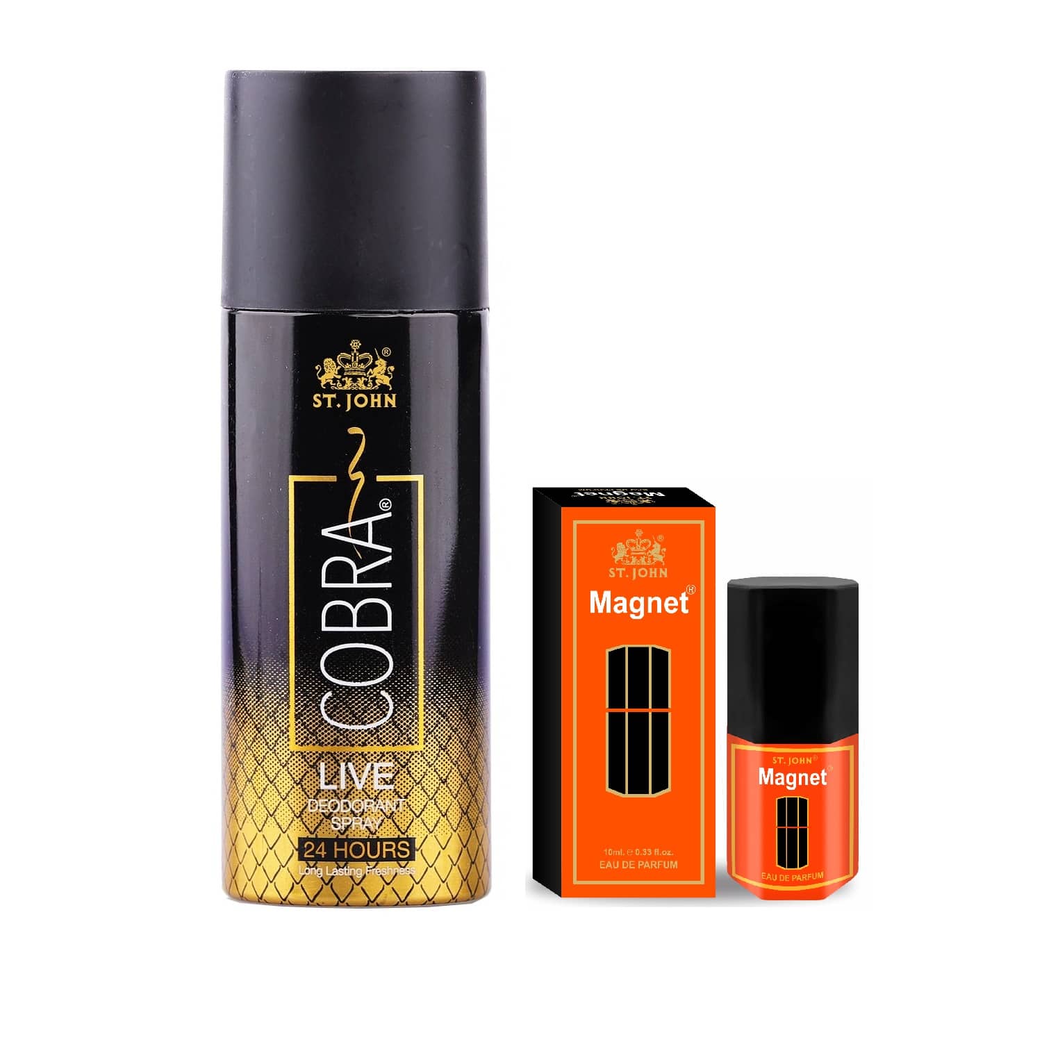 ST.JOHN Cobra Live 150ml & Magnet 10ml Deodorant Spray & Perfume for Men (160ml)- Pack of 2