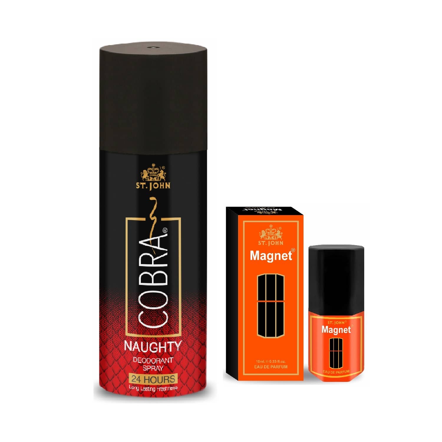 ST.JOHN Cobra Naughty 150ml & Magnet 10ml Deodorant Spray & Perfume for Men (160ml)- Pack of 2
