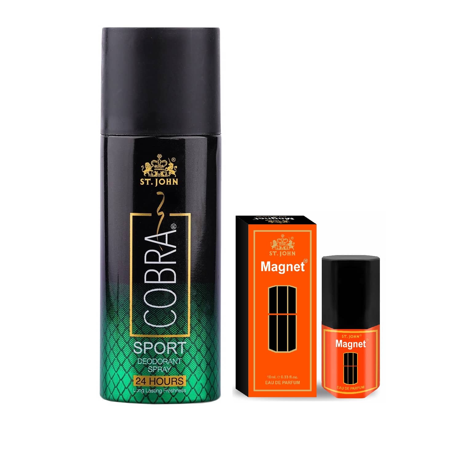 ST.JOHN Cobra Sport 150ml & Magnet 10ml Deodorant Spray & Perfume for Men (160ml) Pack of 2