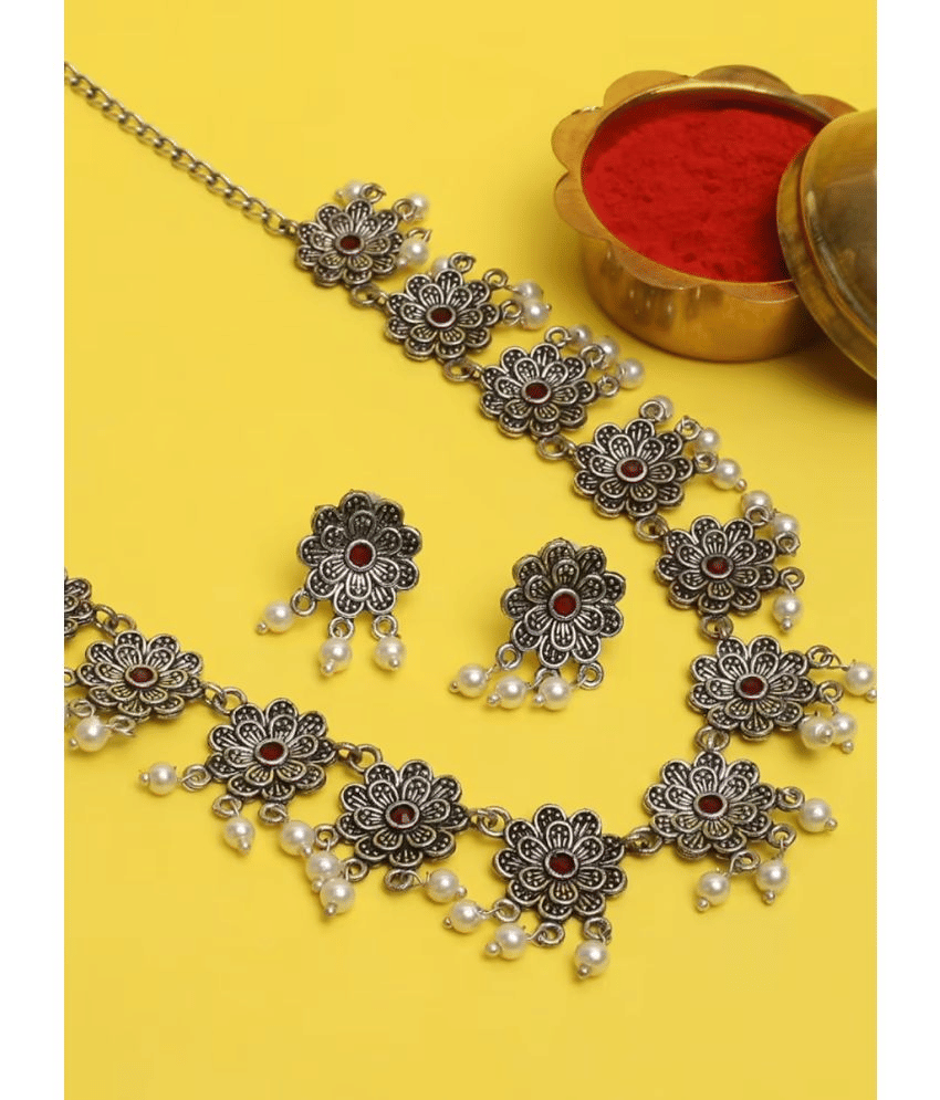     			Sunhari Jewels Silver Alloy Necklace Set ( Pack of 1 )