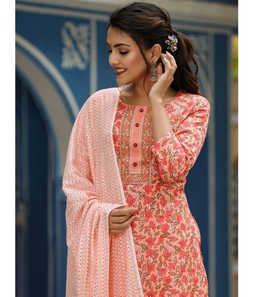     			Vaamsi Rayon Printed Kurti With Pants Women's Stitched Salwar Suit - Peach ( Pack of 1 )