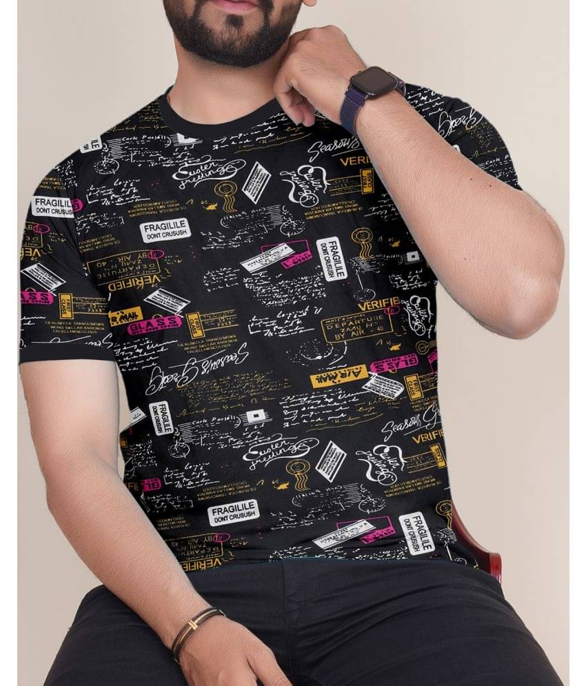 happy khajana Polyester Regular Fit Printed Half Sleeves Men's T-Shirt - Black ( Pack of 1 ) happy khajana Polyester Regular Fit Printed Half Sleeves Men's T-Shirt - Black ( Pack of 1 )