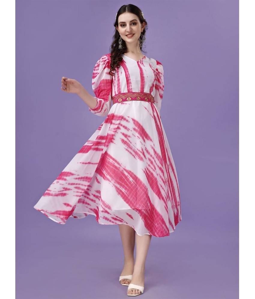 kedar fab Women Georgette Dyed Fit & Flare Dress ( White ) kedar fab Women Georgette Dyed Fit & Flare Dress ( White )