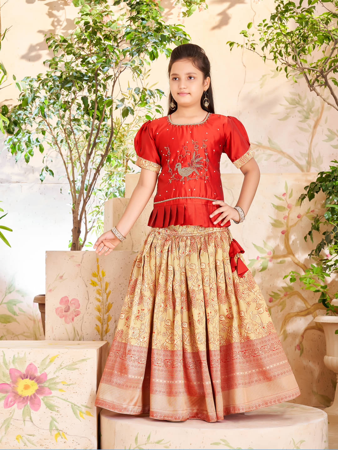     			Aarika Silk Lehenga Skirt For Girls ( Pack of 1 , Maroon )