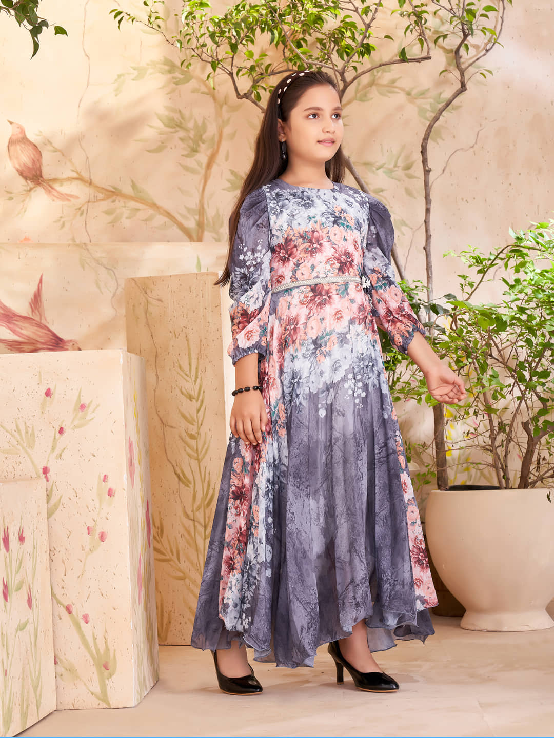 Aarika Georgette Fit And Flare Dress For Girls ( Pack of 1 , Peach )