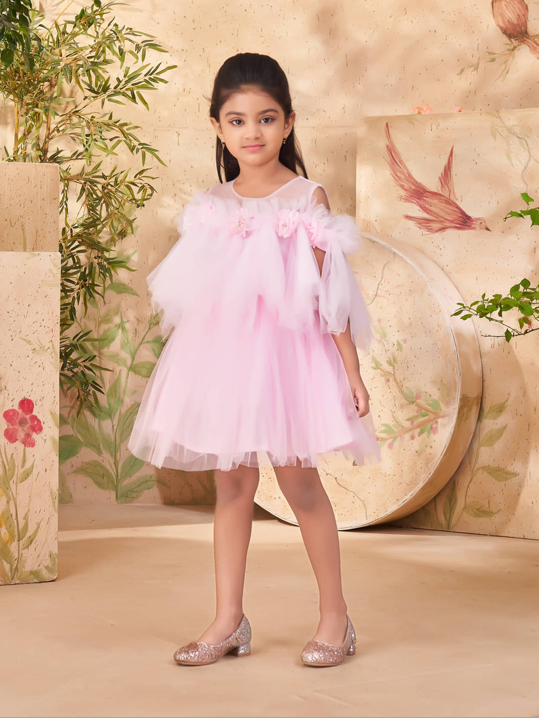     			Aarika Net Fit And Flare Dress For Girls ( Pack of 1 , Pink )