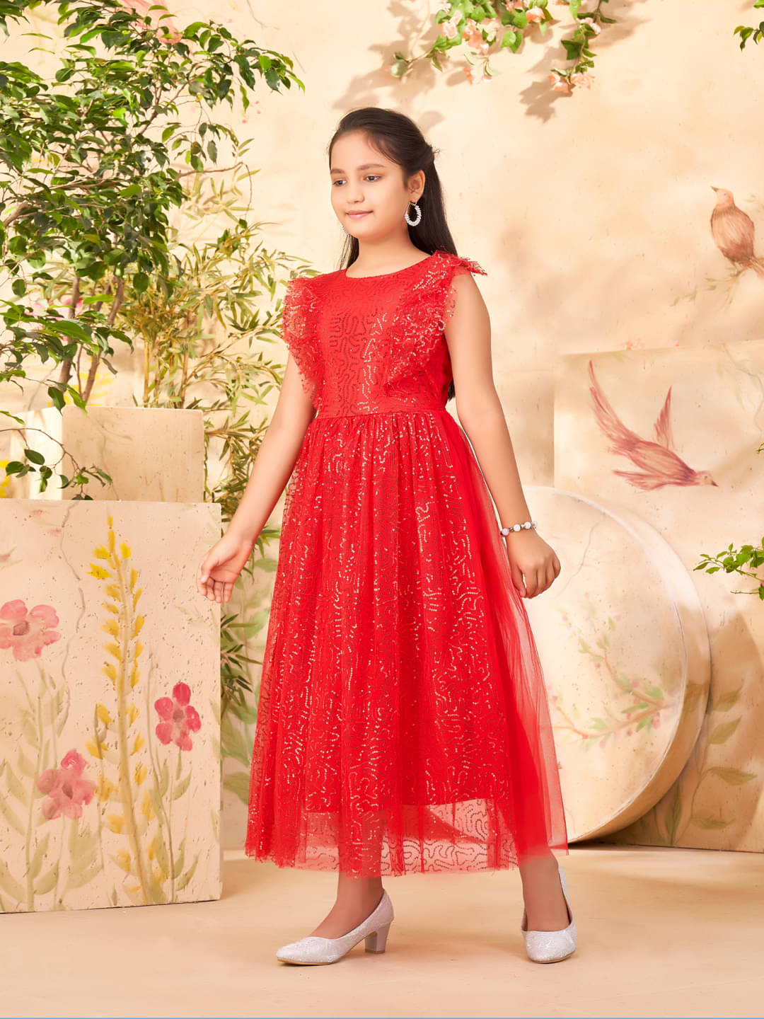     			Aarika Net Gown For Girls ( Pack of 1 , Red )