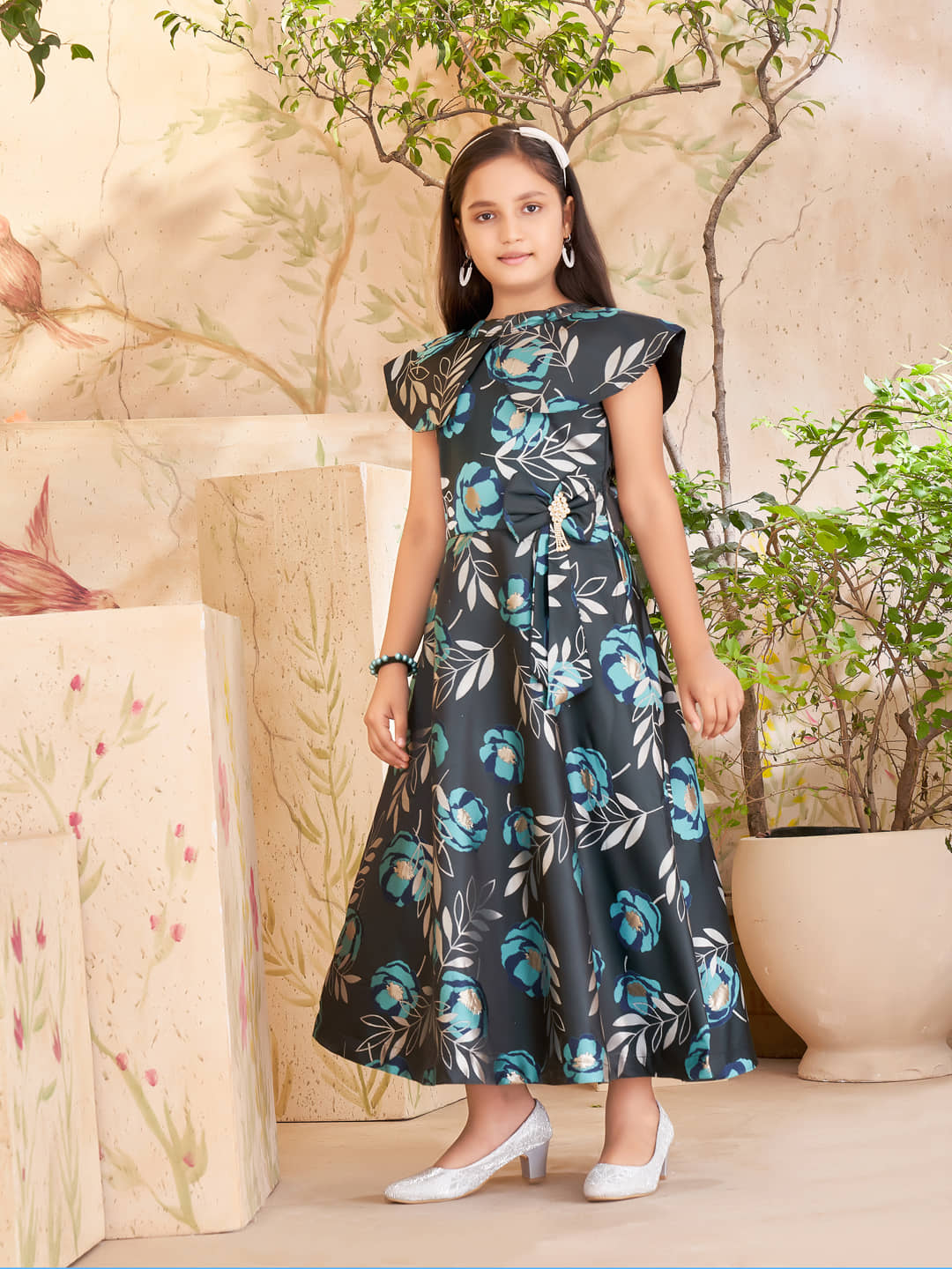Aarika Silk Fit And Flare Dress For Girls ( Pack of 1 , Teal )