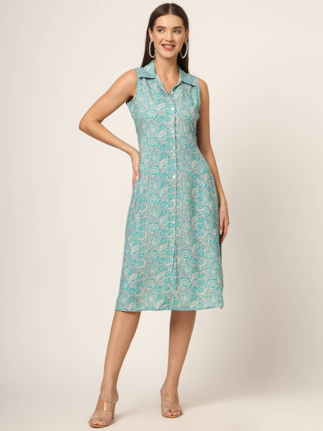     			Divena Women Rayon Printed A-line Dress ( Blue )