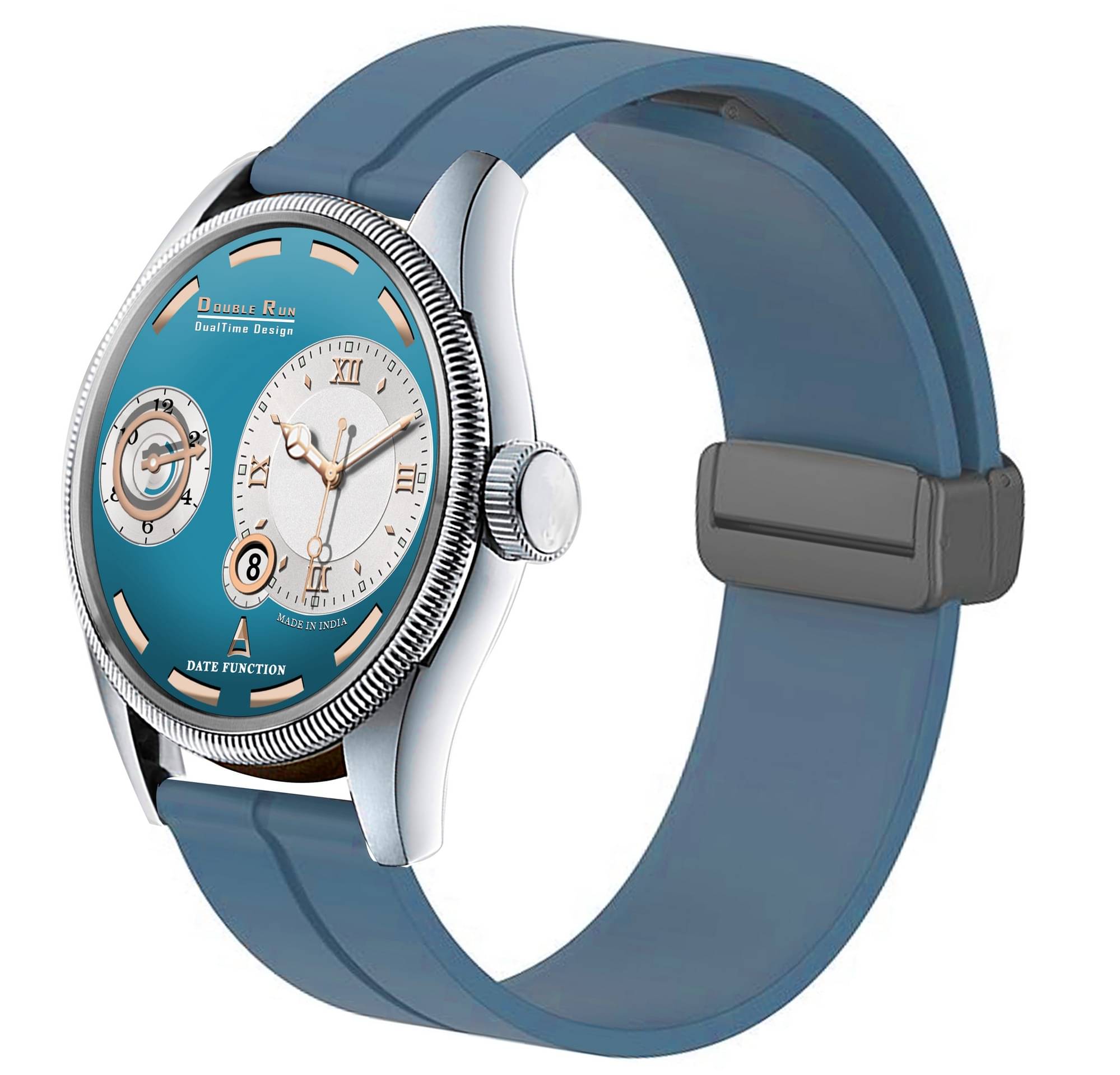     			DoubleRun Blue Silicon Chronograph Men's Watch