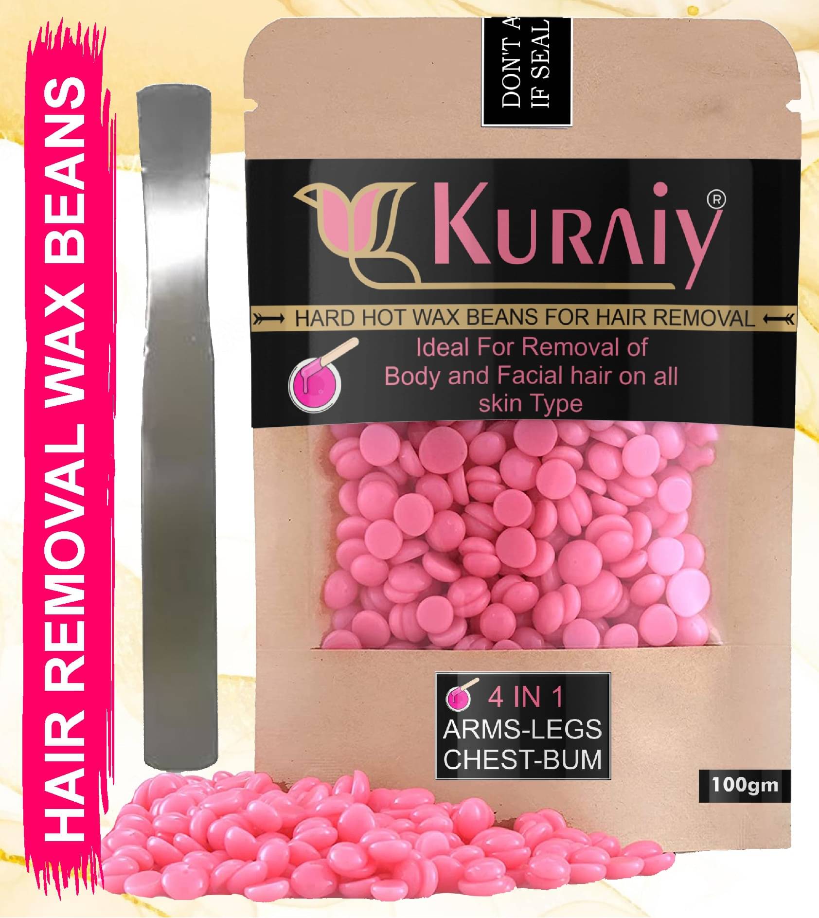 KURAIY Hair Removal Hot Hard Body Wax Beans (100Gm) for Face, Arm, Legs, and whole Body KURAIY Hair Removal Hot Hard Body Wax Beans (100Gm) for Face, Arm, Legs, and whole Body