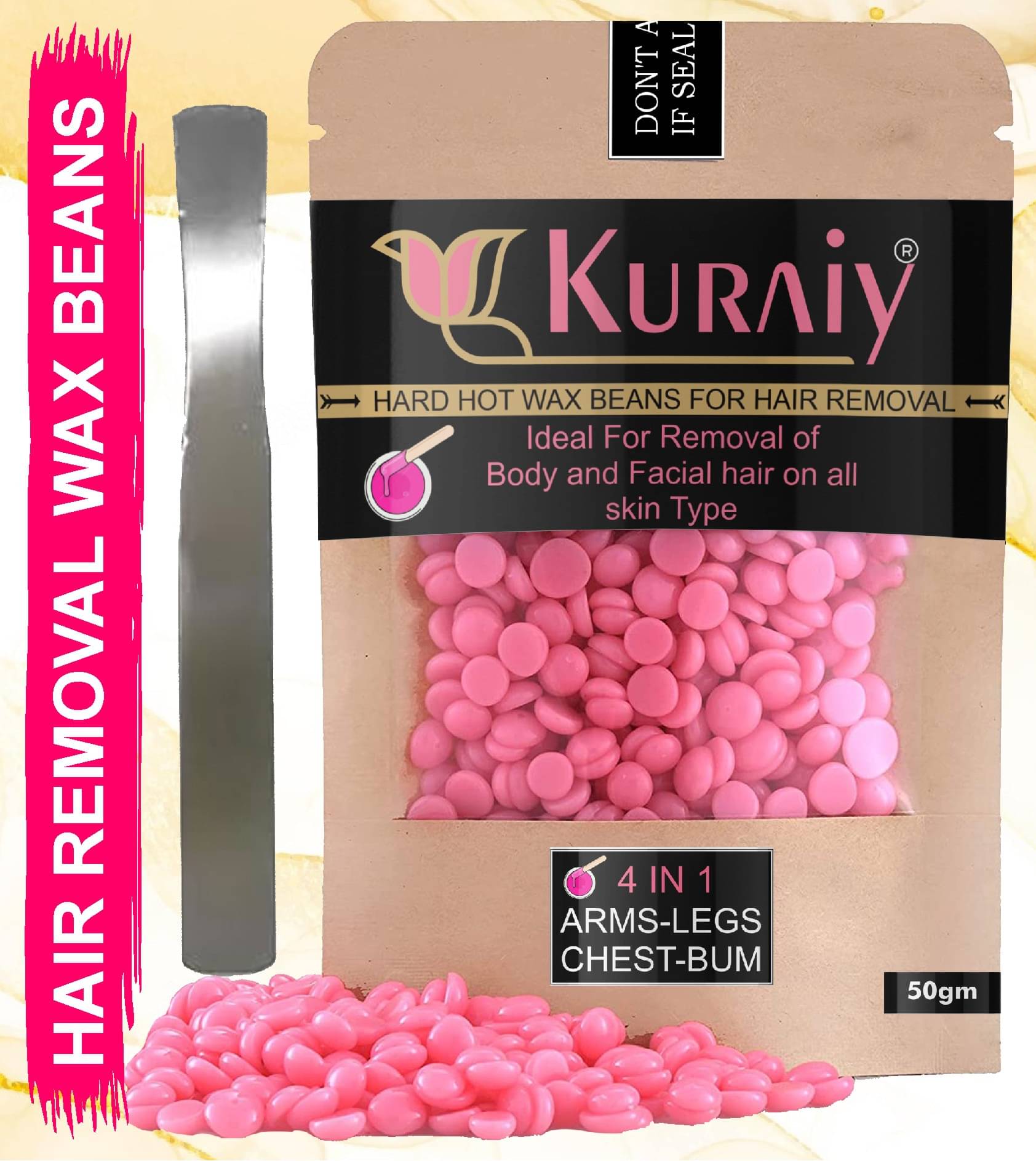 KURAIY Hair Removal Hot Hard Body Wax Beans (50Gm) for Face, Arm, Legs, and whole Body KURAIY Hair Removal Hot Hard Body Wax Beans (50Gm) for Face, Arm, Legs, and whole Body