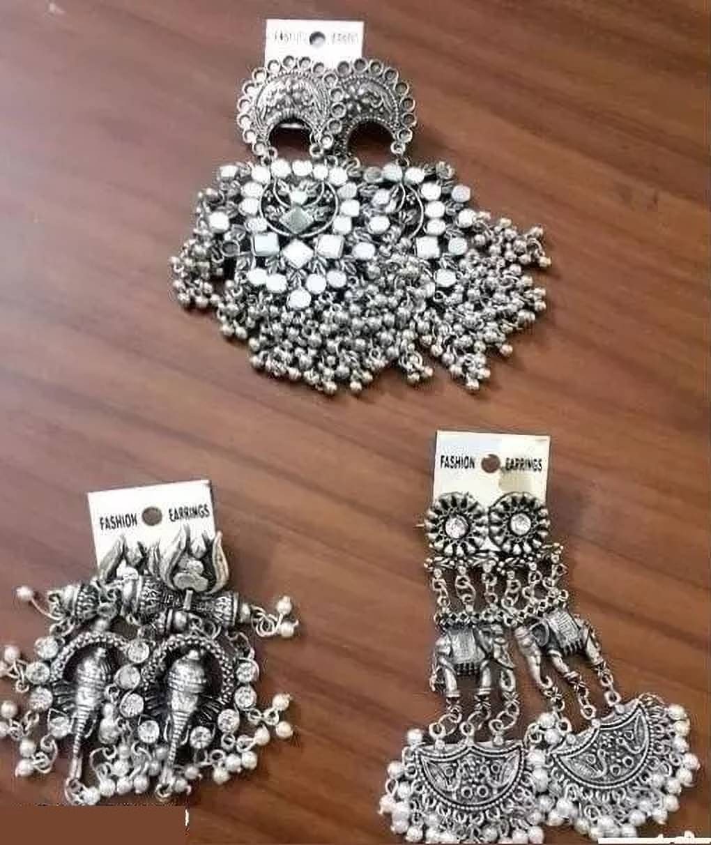     			Samridhi DC Silver Chandbalis Earrings ( Pack of 3 )