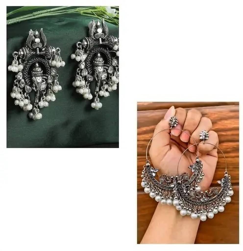     			Samridhi DC Silver Drop Earrings ( Pack of 2 )
