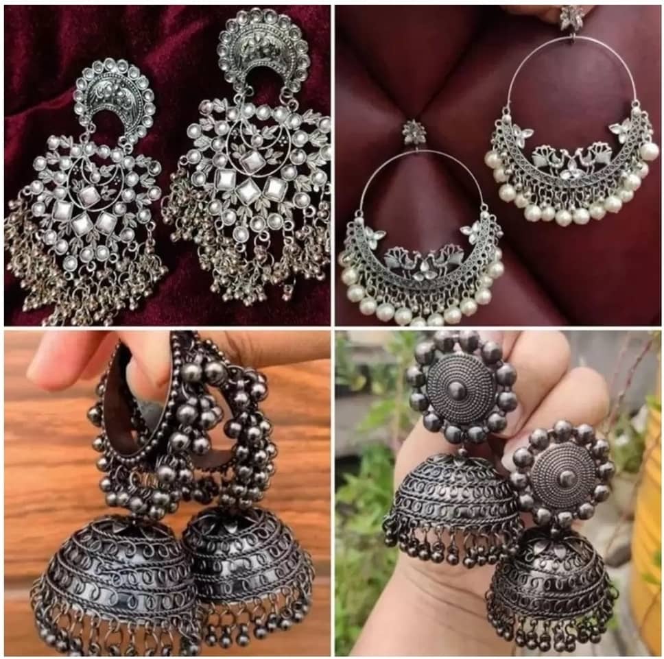 Samridhi DC Silver Drop Earrings ( Pack of 4 ) - Earrings | Buy online on ZillyBuy