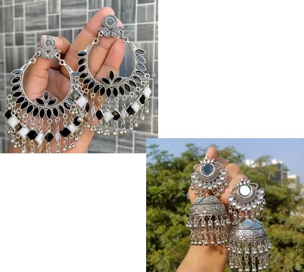     			Samridhi DC Silver Drop Earrings ( Pack of 2 )
