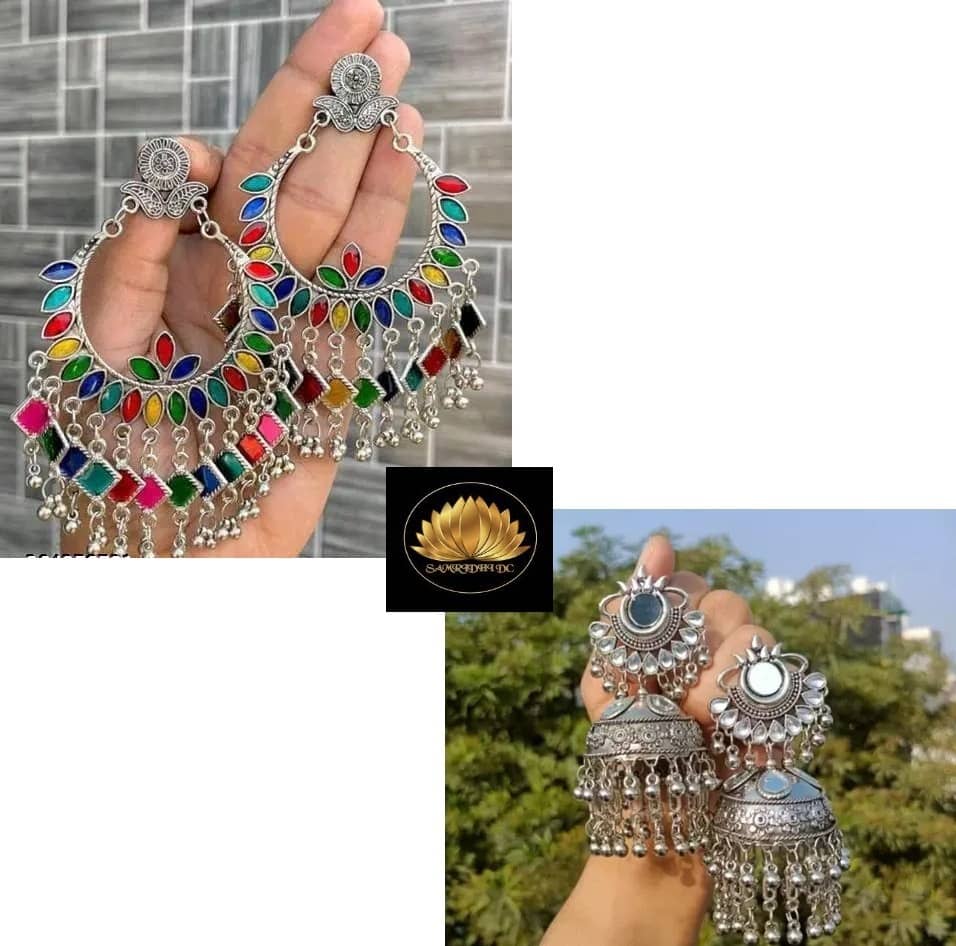Samridhi DC Silver Drop Earrings ( Pack of 2 ) - Earrings | Buy online on ZillyBuy