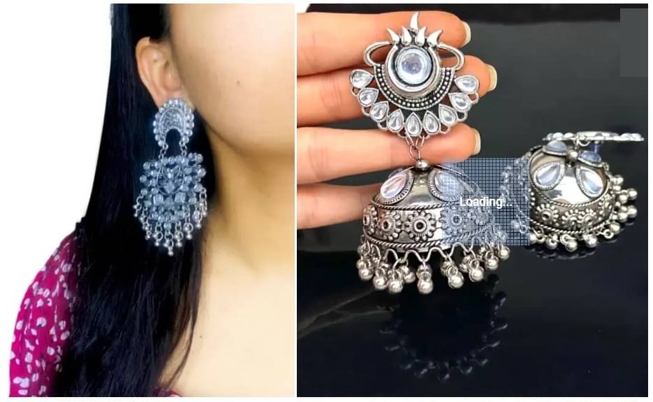    			Samridhi DC Silver Drop Earrings ( Pack of 2 )