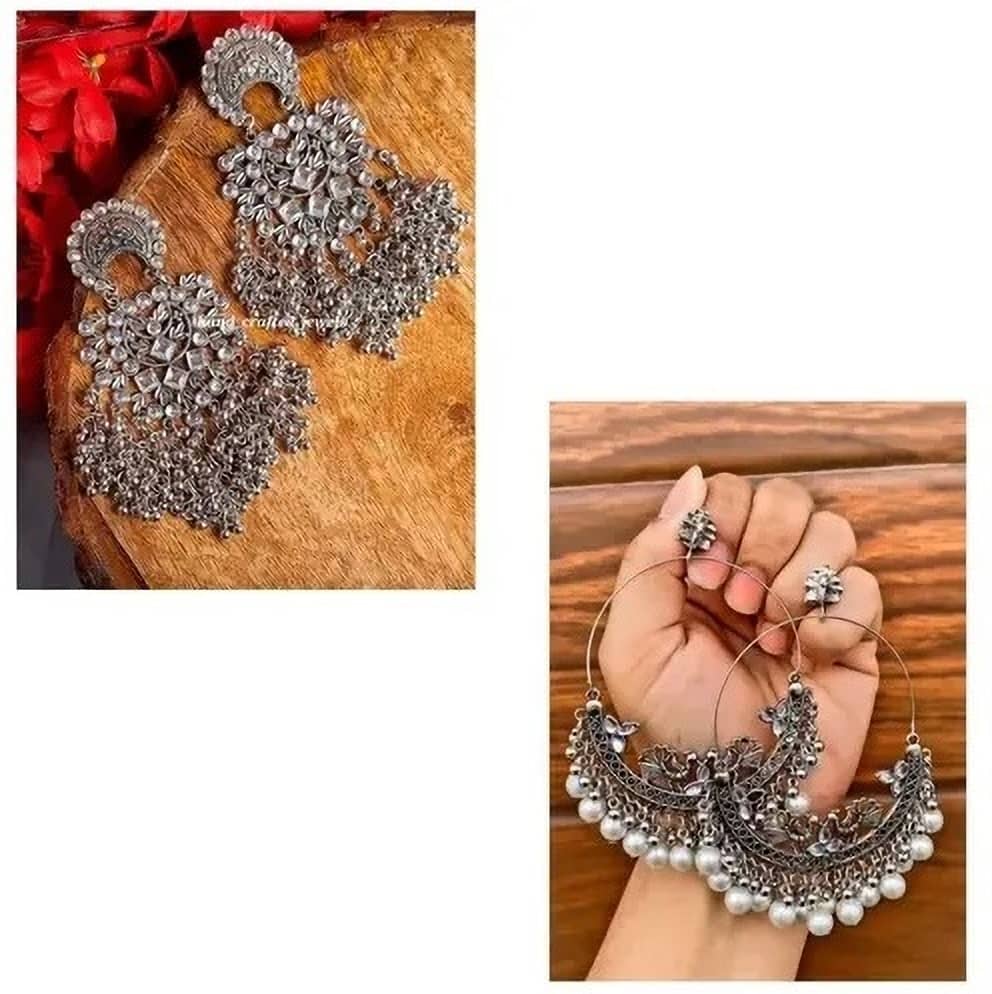 Samridhi DC Silver Drop Earrings ( Pack of 2 ) - Earrings | Buy online on ZillyBuy