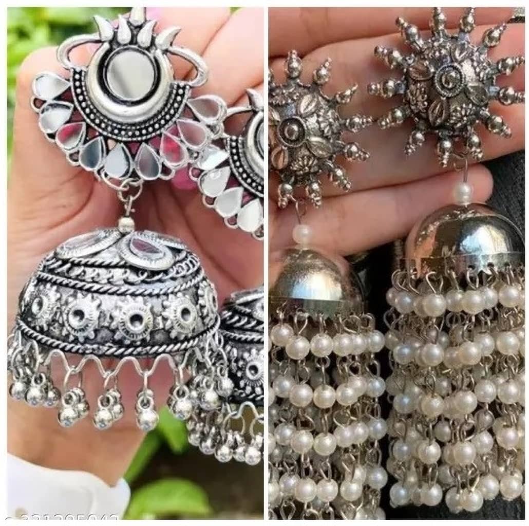 Samridhi DC Silver Drop Earrings ( Pack of 2 ) - Earrings | Buy online on ZillyBuy