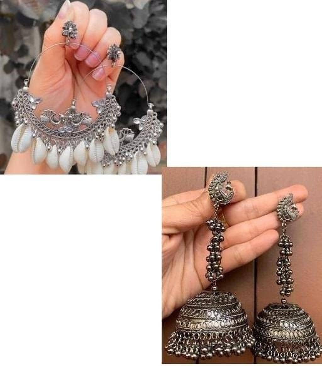 Samridhi DC Silver Jhumki Earrings ( Pack of 2 ) - Earrings | Buy online on ZillyBuy