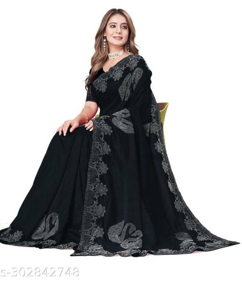     			Shivadit ethnic Chiffon Embellished Saree With Unstitched Blouse Piece ( Black )