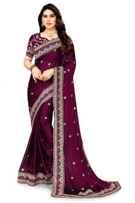     			Shivadit ethnic Georgette Embroidered Saree With Unstitched Blouse Piece ( Purple )