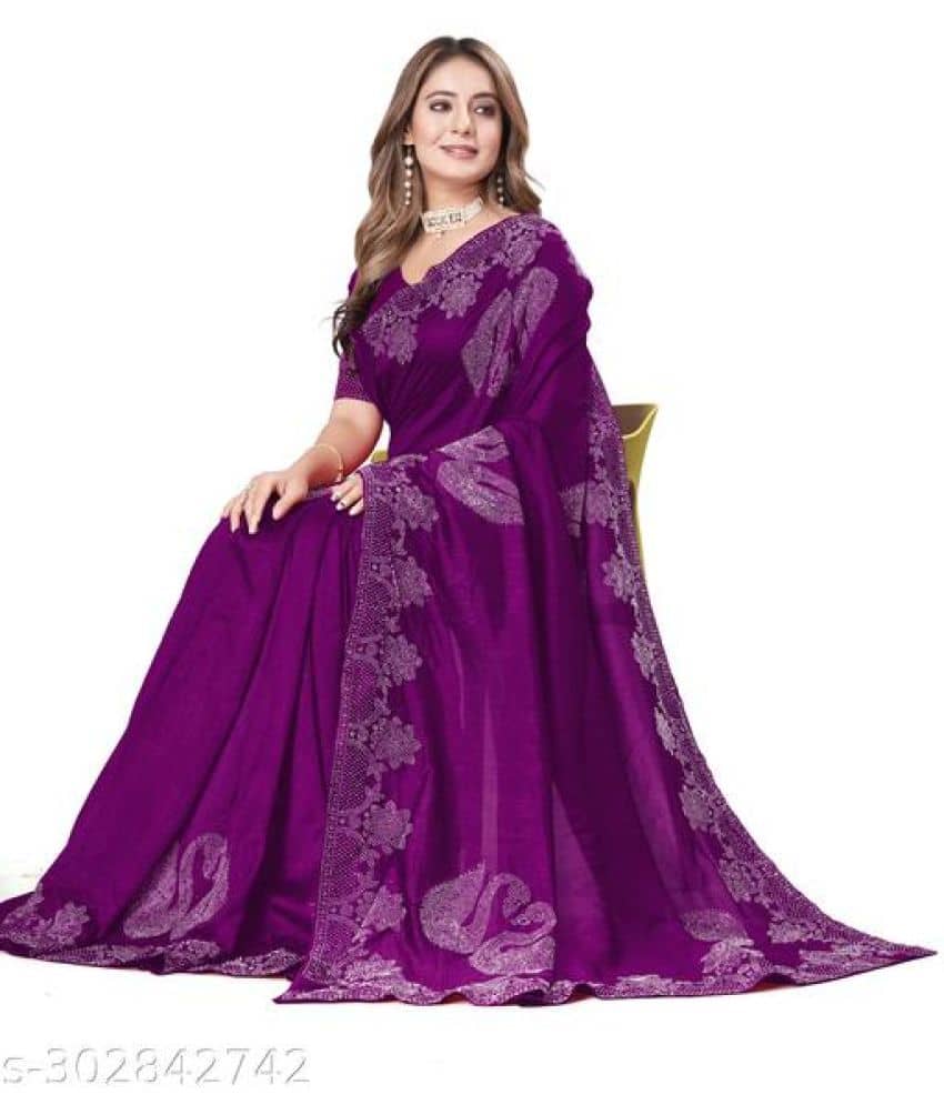 Shivadit ethnic Georgette Embroidered Saree With Unstitched Blouse Piece ( Purple ) - Sarees | Buy online on ZillyBuy