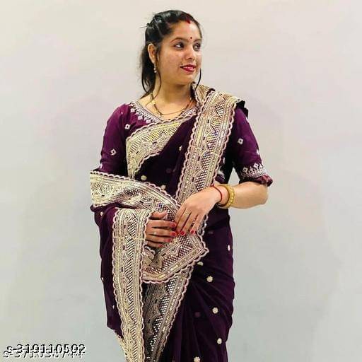     			Shivadit ethnic Georgette Embroidered Saree With Unstitched Blouse Piece ( Purple )