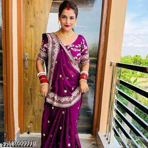     			Shivadit ethnic Georgette Embroidered Saree With Unstitched Blouse Piece ( Purple )