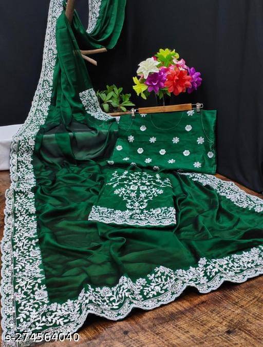Shivadit ethnic Georgette Embroidered Saree With Unstitched Blouse Piece ( Green ) Shivadit ethnic Georgette Embroidered Saree With Unstitched Blouse Piece ( Green )