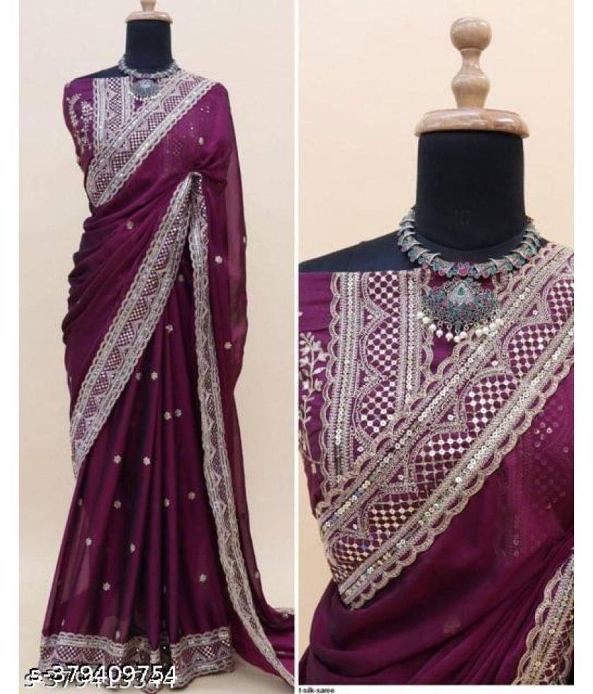     			Shivadit ethnic Georgette Embroidered Saree With Unstitched Blouse Piece ( Purple )