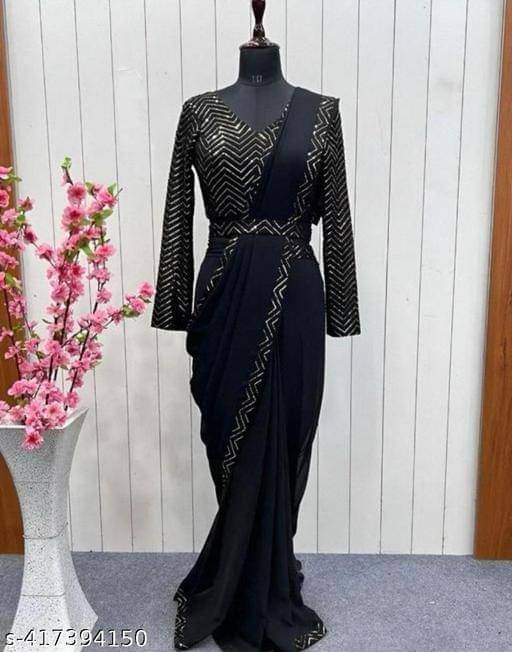 Shivadit ethnic Georgette Embroidered Saree With Unstitched Blouse Piece ( Black ) Shivadit ethnic Georgette Embroidered Saree With Unstitched Blouse Piece ( Black )