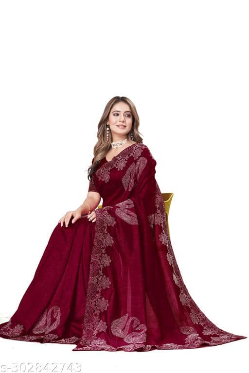 Shivadit ethnic Georgette Embroidered Saree With Unstitched Blouse Piece ( Maroon ) - Sarees | Buy online on ZillyBuy
