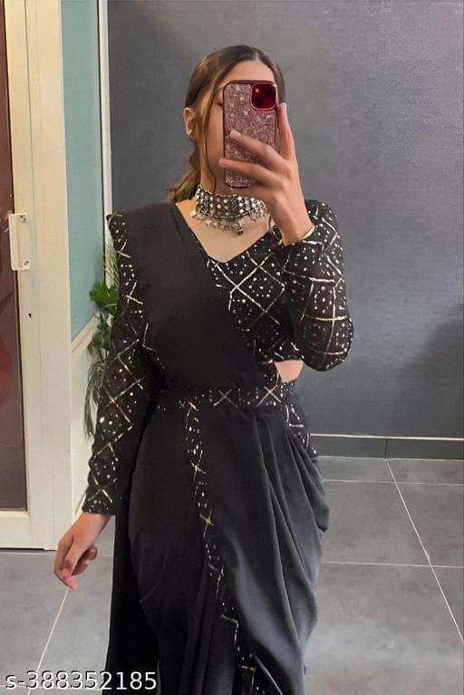 Shivadit ethnic Georgette Embroidered Saree With Unstitched Blouse Piece ( Black )     			Shivadit ethnic Georgette Embroidered Saree With Unstitched Blouse Piece ( Black )